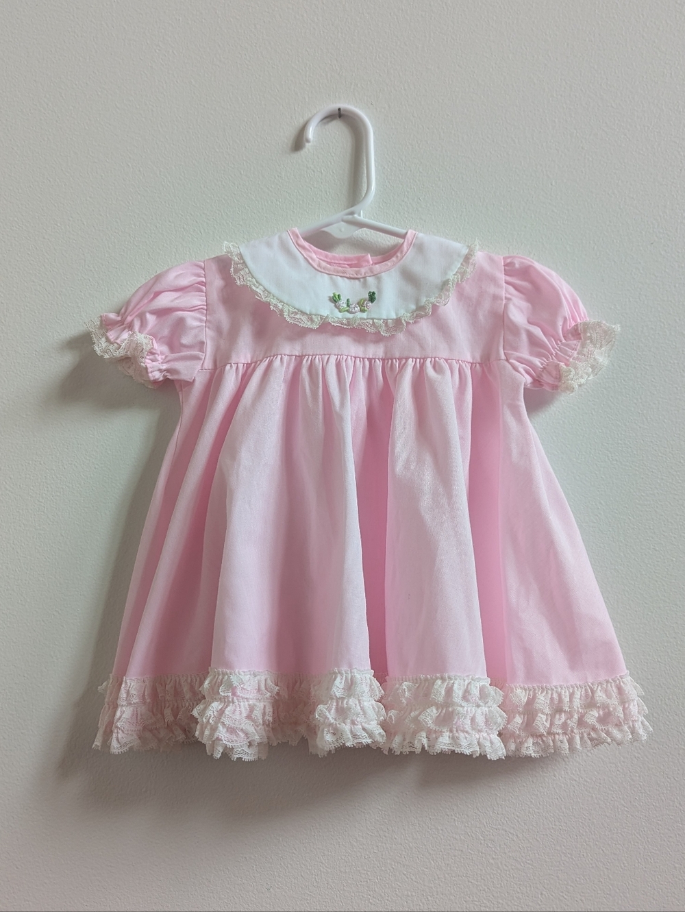 Vtg Mini World 12m Dress Baby Girls Pink Lace Frilly